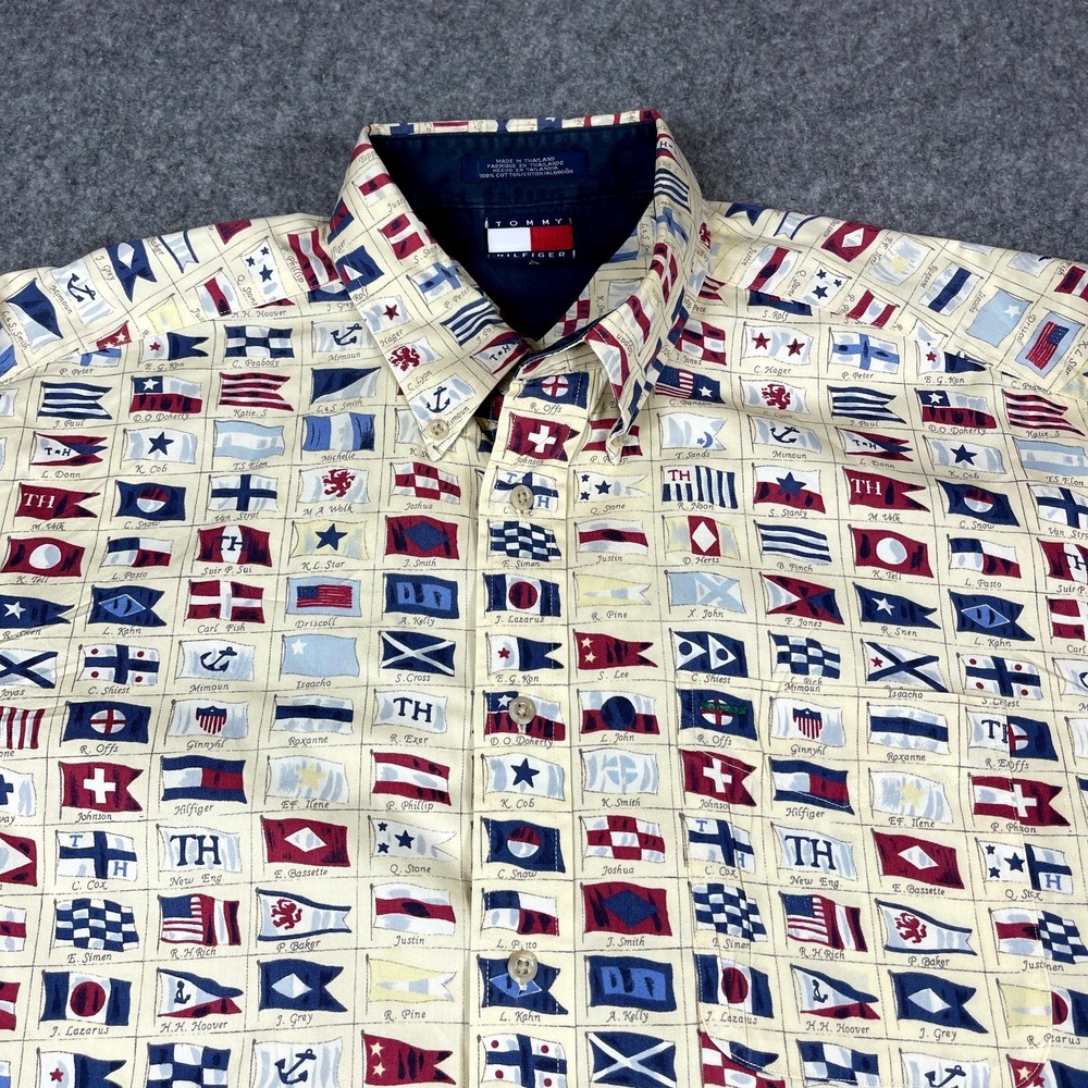 VTG 90s Tommy Hilfiger Mariner Flags All Over Print Long Sleeve Shirt Mens Large